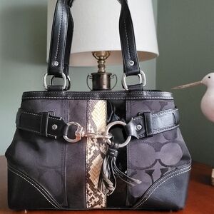 Coach 10262 Hampton Signature Python Satchel Black Jacquard Leather Bag Y2K